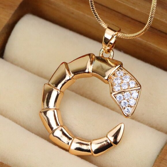 "Rose Gold Curved Segment Pendant with Crystals, XPPT1308 - Picture 1 of 12